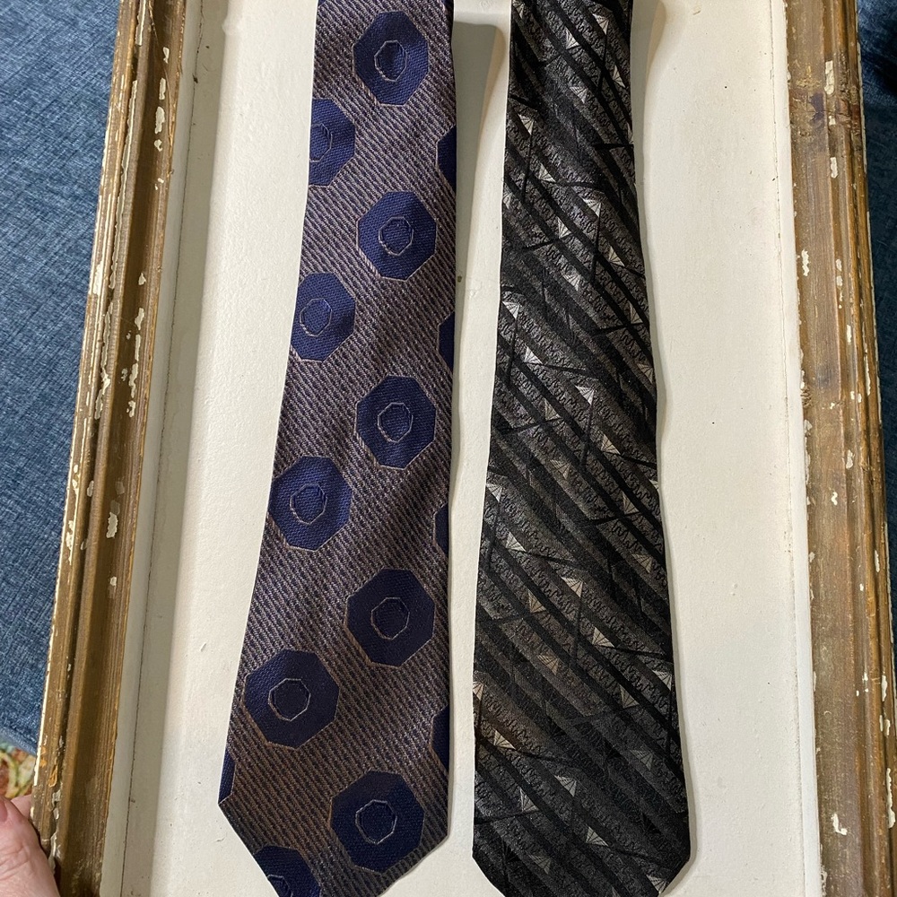 Retro Stefano Milano Italian Silk Black and Blue Pair of Ties